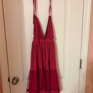 Red Spaghetti-Strap Maxi Dress